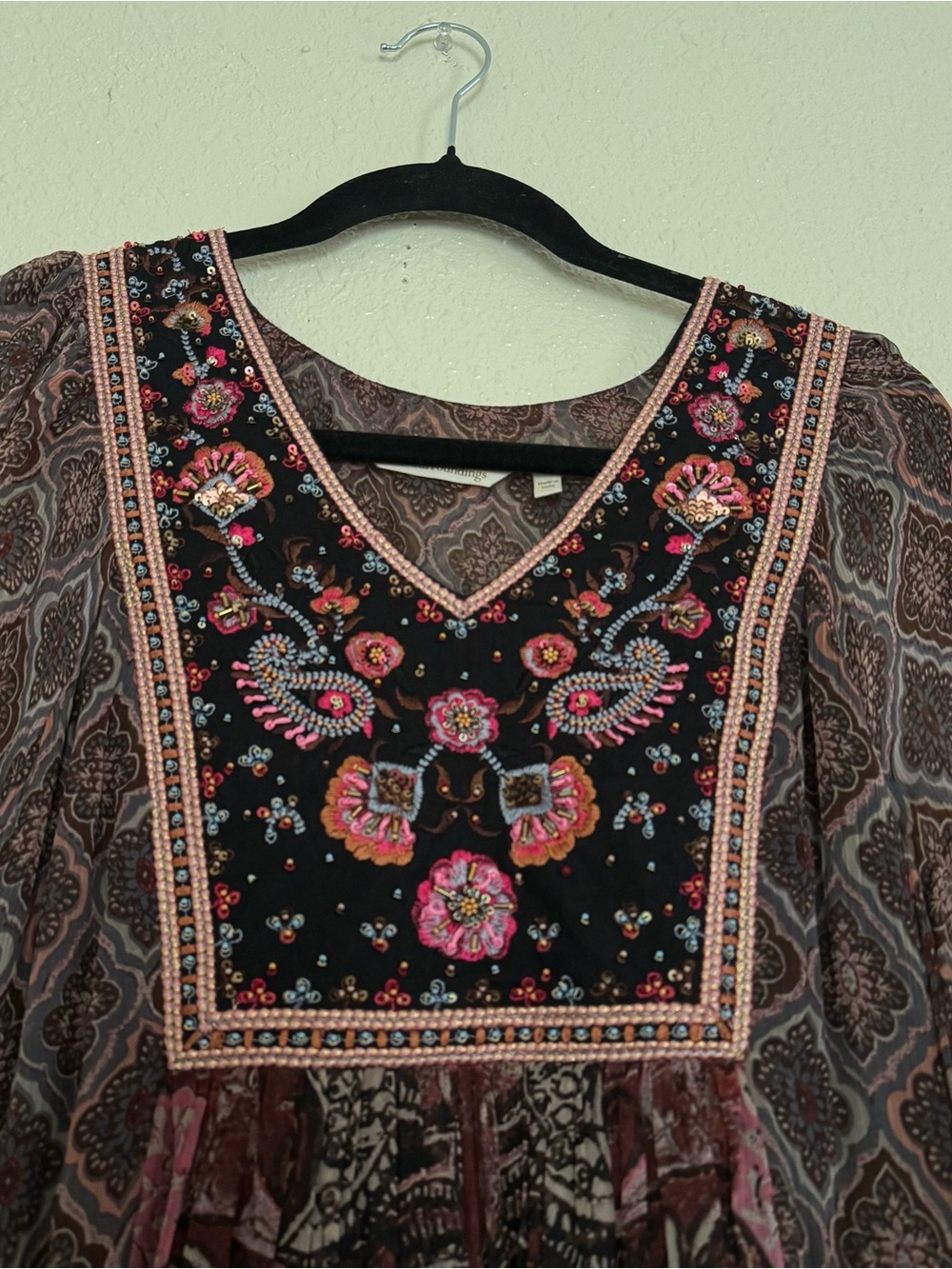 Soft Surroundings Embroidered Dark Paisley Boho Maxi Dress - Picture 4 of 9